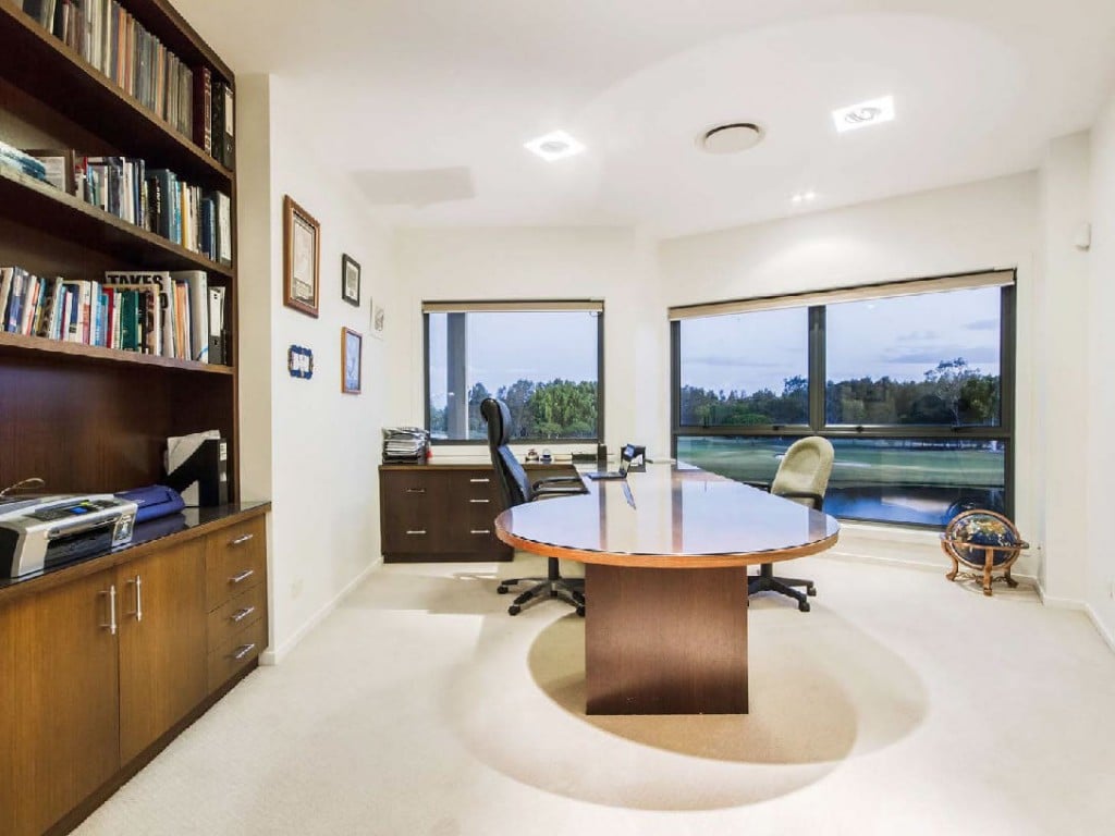 This home office overlooks Lakelands Golf Course.